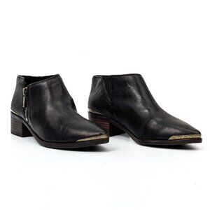 Lucky Brand Women Koben Metal Black Leather Low Ankle Boots sz 5